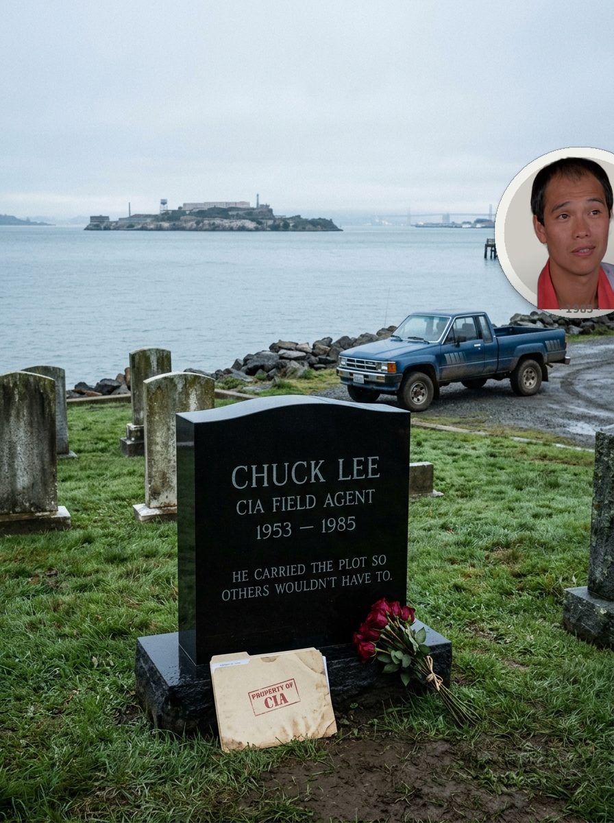 Chuck Lee headstone in black granite with white lettering