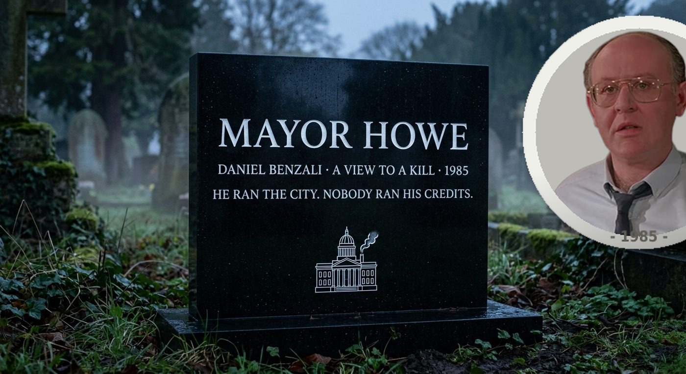 Mayor Howe's municipal stone in black granite with white lettering