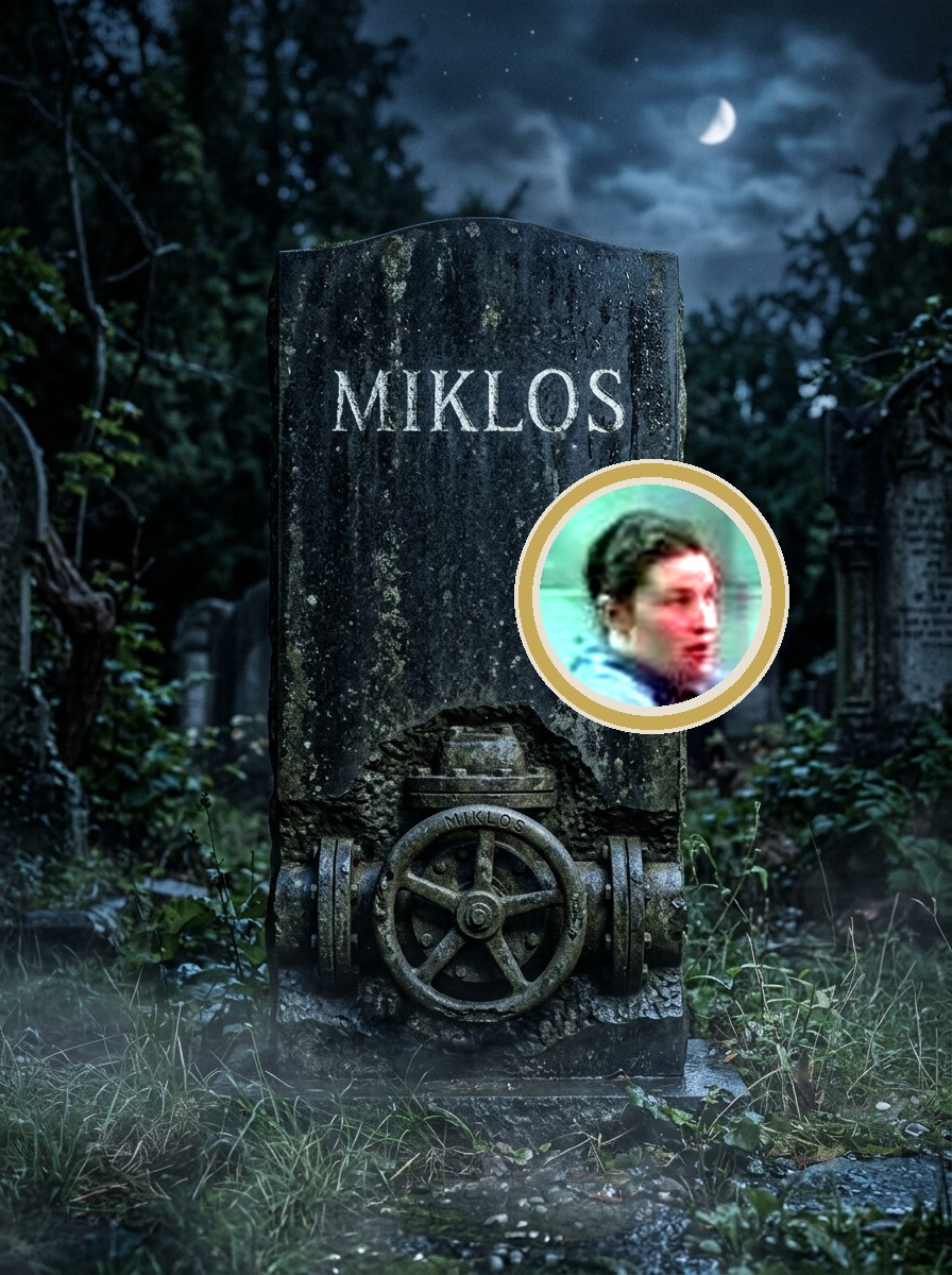 Rosika Miklos headstone in black granite with white lettering and porcelain portrait medallion